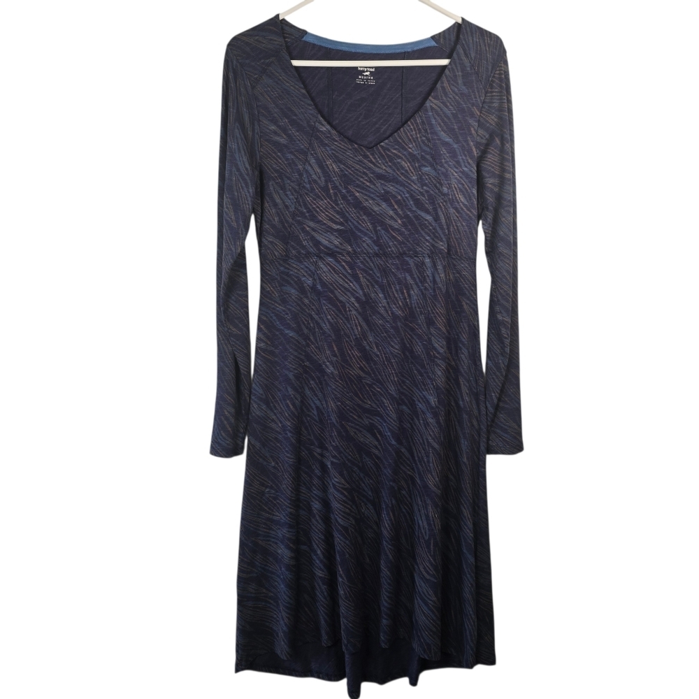 NWOT Horny Toad/Toad&Co. Long Sleeve Navy Patterned Jersey Midi Dress Size Med.